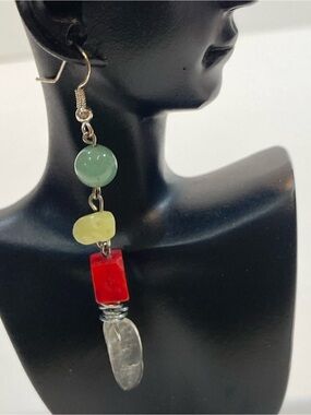 Handmade Rasta reggae hippie festival vibe gemstone Beaded Dangle Earrings